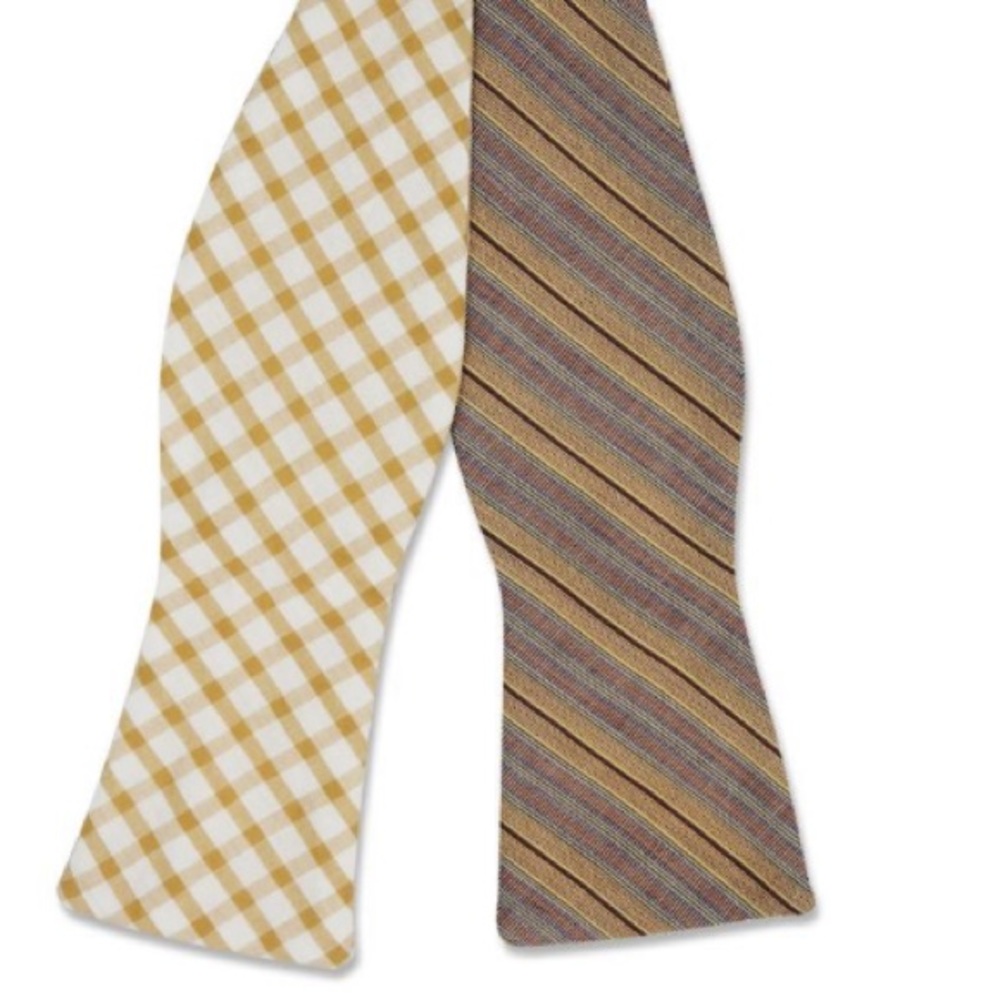 ZB Savoy Tan Striped Checked “Phuket” Bow Tie - Picture 4 of 8